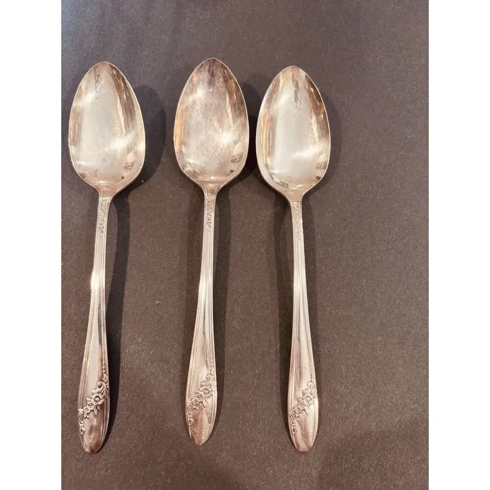 Vintage Set of 3 Tudor Plate Oneida Community Serving Spoons Queen Bess II, 8.5”